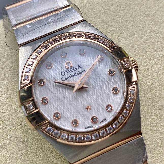 CONSTELLATION PETITE WATCH SILVER AND ROSE GOLD CASE WITH CRYSTALS
