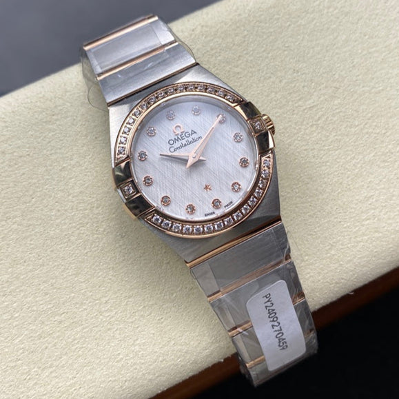 CONSTELLATION PETITE WATCH SILVER AND ROSE GOLD CASE WITH CRYSTALS