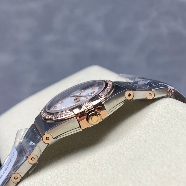 CONSTELLATION PETITE WATCH SILVER AND ROSE GOLD CASE WITH CRYSTALS