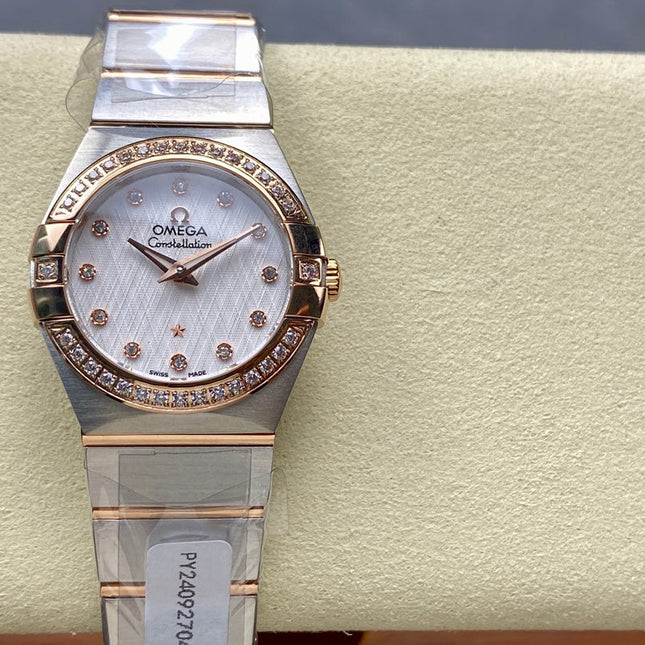 CONSTELLATION PETITE WATCH SILVER AND ROSE GOLD CASE WITH CRYSTALS