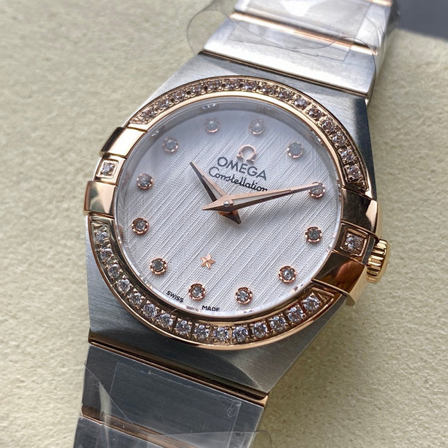 CONSTELLATION PETITE WATCH SILVER AND ROSE GOLD CASE WITH CRYSTALS