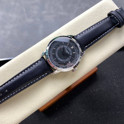 CALATRAVA STEEL CASE BLACK CALFSKIN STRAP