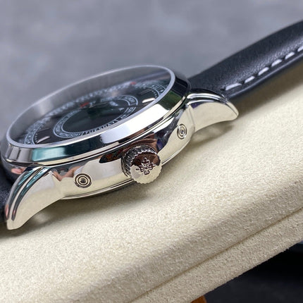 CALATRAVA STEEL CASE BLACK CALFSKIN STRAP