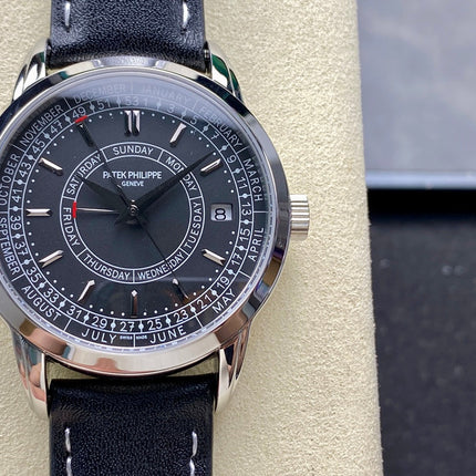 CALATRAVA STEEL CASE BLACK CALFSKIN STRAP