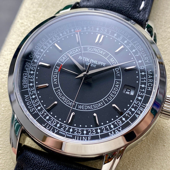 CALATRAVA STEEL CASE BLACK CALFSKIN STRAP