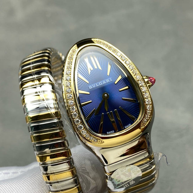 SERPENTI TUBOGAS QUARTZ TWO TONE GOLD STEEL BLUE DIAL