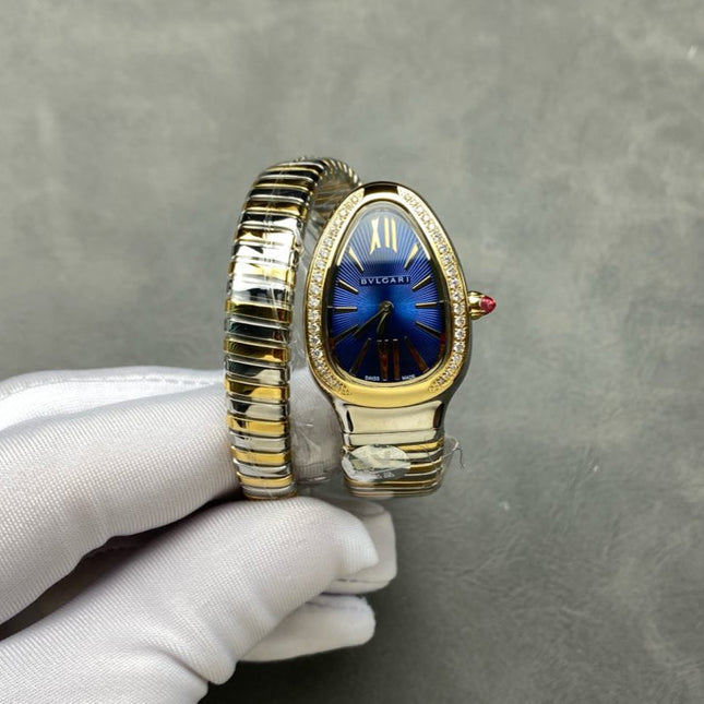 SERPENTI TUBOGAS QUARTZ TWO TONE GOLD STEEL BLUE DIAL