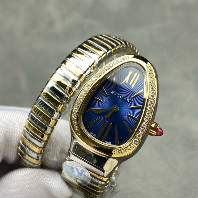 SERPENTI TUBOGAS QUARTZ TWO TONE GOLD STEEL BLUE DIAL