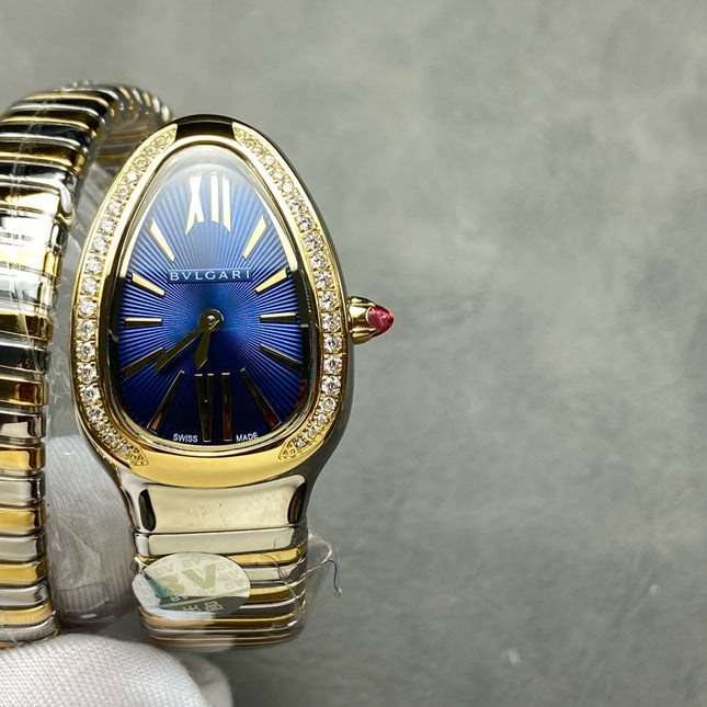 SERPENTI TUBOGAS QUARTZ TWO TONE GOLD STEEL BLUE DIAL