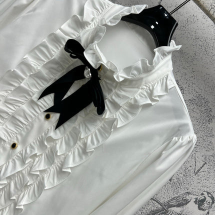CC 25 Lace Pleated Shirt White Cotton