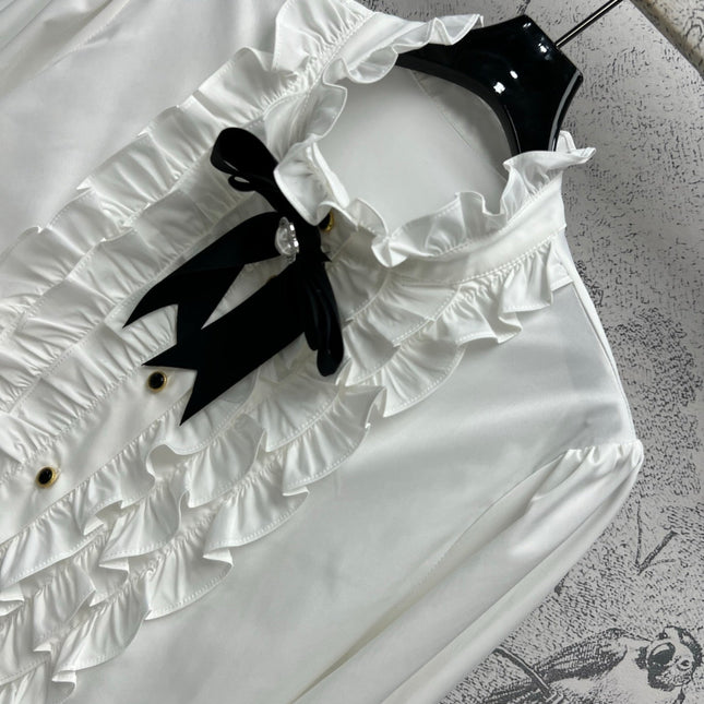 CC 25 Lace Pleated Shirt White Cotton
