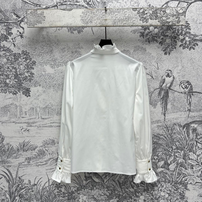 CC 25 Lace Pleated Shirt White Cotton