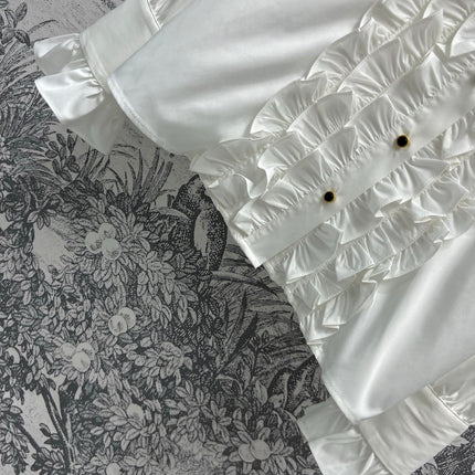 CC 25 Lace Pleated Shirt White Cotton