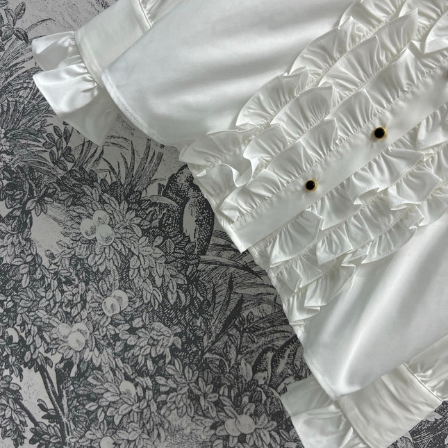 CC 25 Lace Pleated Shirt White Cotton