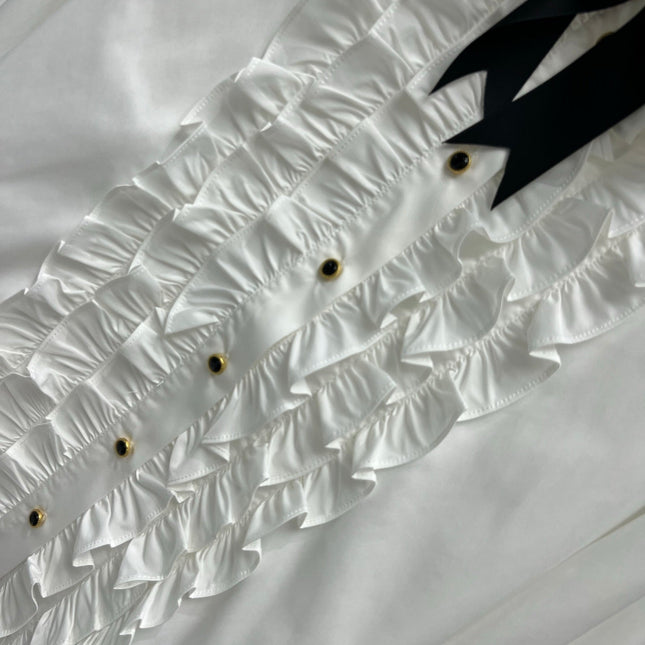 CC 25 Lace Pleated Shirt White Cotton