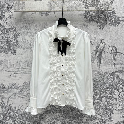 CC 25 Lace Pleated Shirt White Cotton