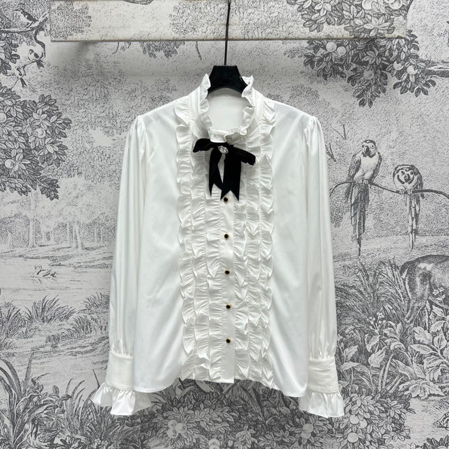 CC 25 Lace Pleated Shirt White Cotton
