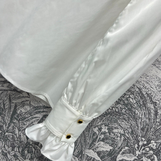 CC 25 Lace Pleated Shirt White Cotton