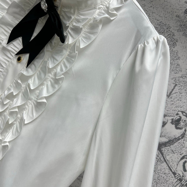 CC 25 Lace Pleated Shirt White Cotton