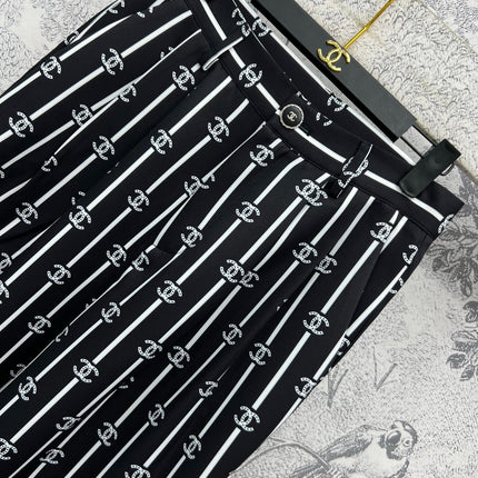 CC 25 Wide Leg Pants Black White Polyester Fiber