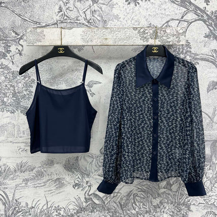 CC 25 Full-printed Logo Two-piece Shirt Dark Blue Polyester Fiber