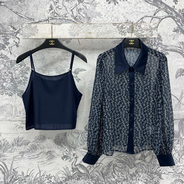 CC 25 Full-printed Logo Two-piece Shirt Dark Blue Polyester Fiber