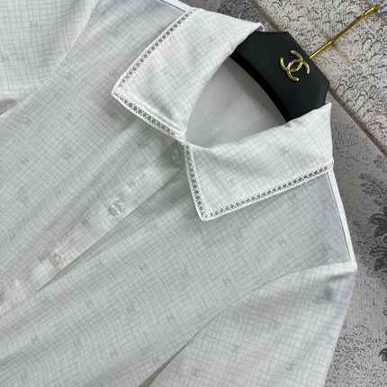 CC 25 Logo Plaid Short-sleeved Dress White Polyester Fiber