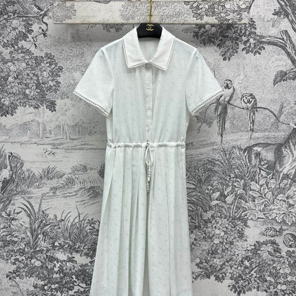 CC 25 Logo Plaid Short-sleeved Dress White Polyester Fiber