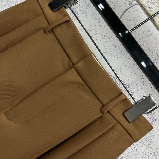 Loewe 25 Pleated Short Skirt Khaki Brown Polyester Fiber