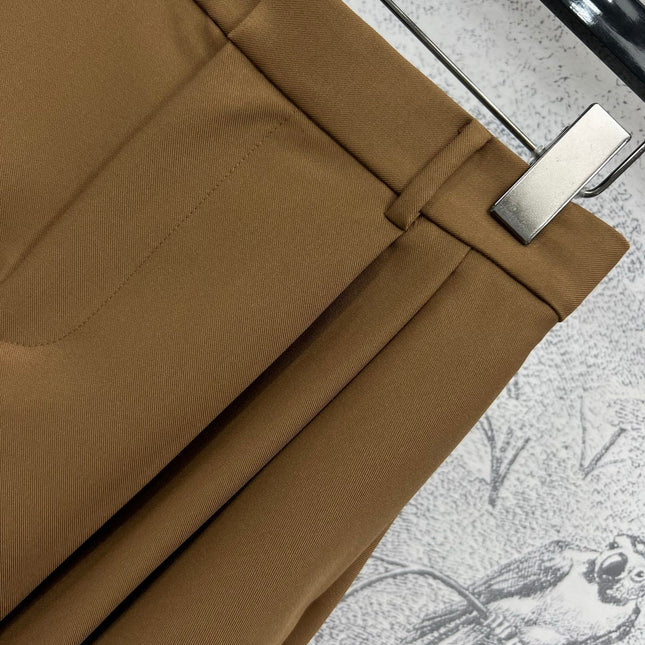 Loewe 25 Pleated Short Skirt Khaki Brown Polyester Fiber