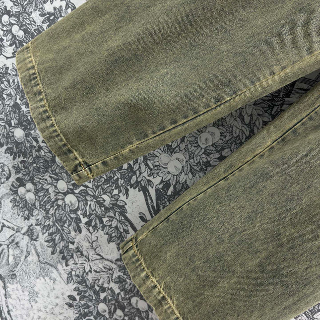 Loewe 25 Wide-leg Jeans Light Green-yellow Cotton