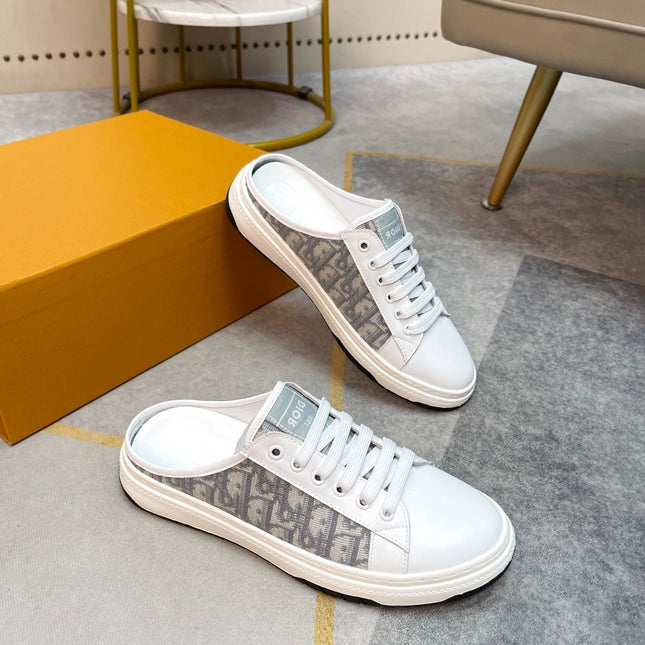 CD RETRO MULE WHITE AND BEIGE CALFSKIN