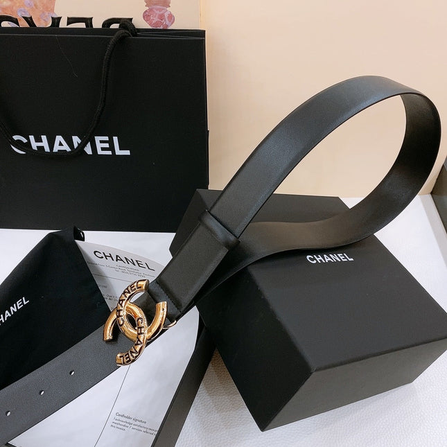 DOUBLE C BELT 40MM IN BLACK CALFSKIN GOLD BUCKLE EMBOSSED BLACK LOGO