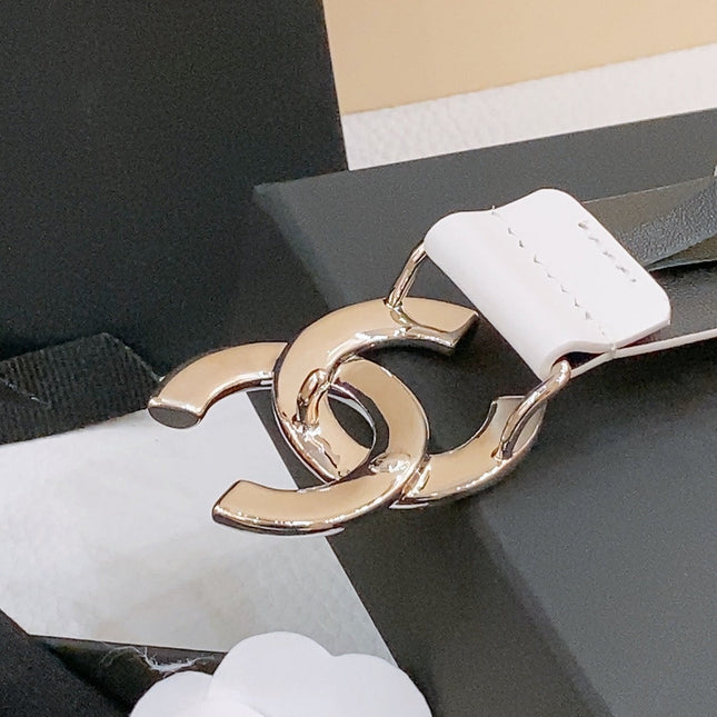 DOUBLE C BELT 30MM IN WHITE CALFSKIN SILVER BUCKLE EMBOSSED WHITE LOGO