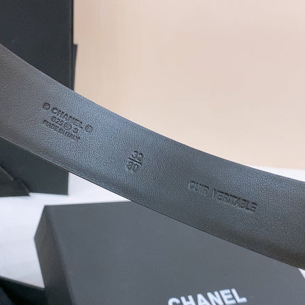DOUBLE C BELT 30MM IN BLACK CALFSKIN SILVER BUCKLE EMBOSSED WHITE LOGO