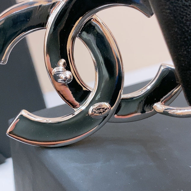 DOUBLE C BELT 30MM IN BLACK CALFSKIN SILVER BUCKLE EMBOSSED WHITE LOGO