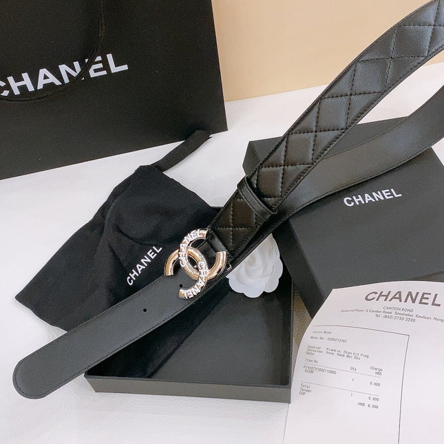 DOUBLE C BELT 40MM IN BLACK QUILTED LAMBSKIN SILVER RESIN BUCKLE