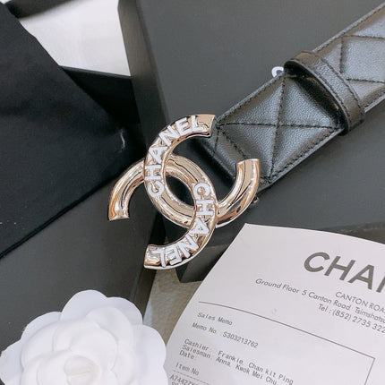 DOUBLE C BELT 40MM IN BLACK QUILTED LAMBSKIN SILVER RESIN BUCKLE
