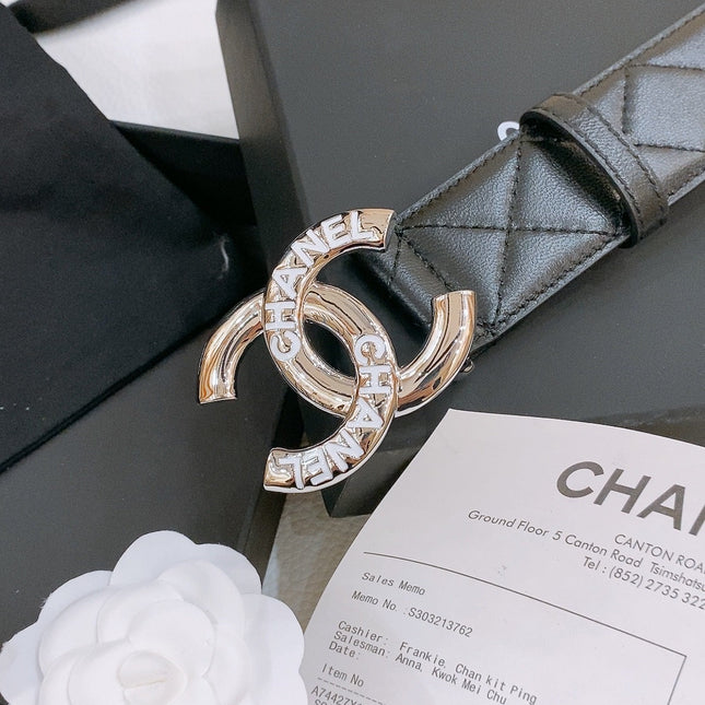 DOUBLE C BELT 40MM IN BLACK QUILTED LAMBSKIN SILVER RESIN BUCKLE
