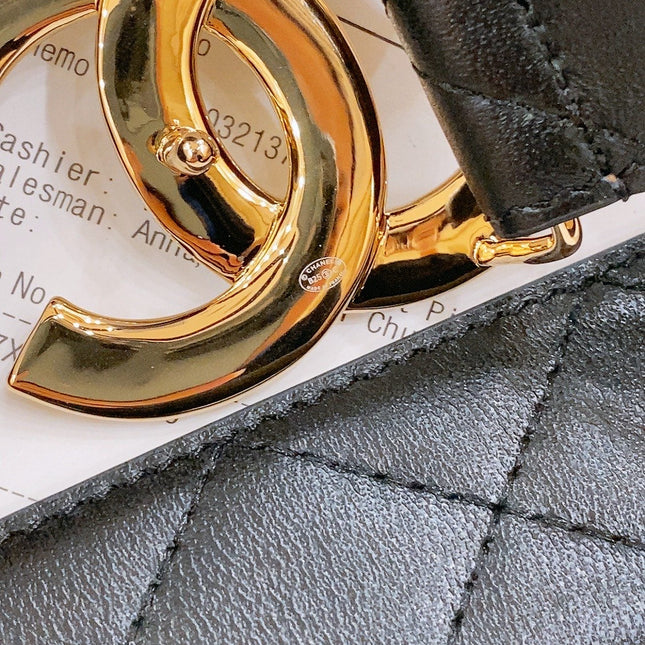 DOUBLE C BELT 40MM IN BLACK QUILTED LAMBSKIN GOLD BUCKLE EMBOSSED LOGO