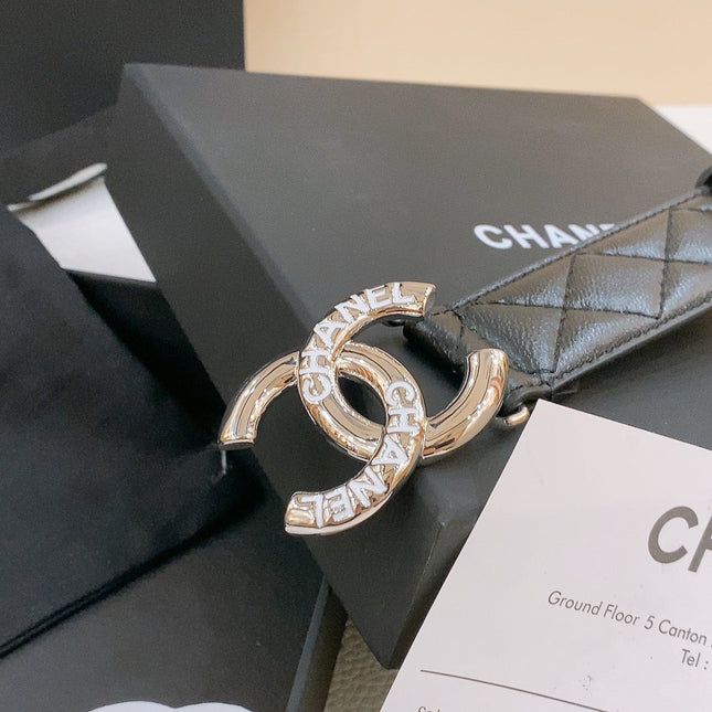DOUBLE C BELT 30MM IN BLACK QUILTED LAMBSKIN WITH SILVER RESIN BUCKLE EMBOSSED LOGO