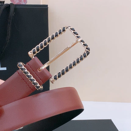 BELT 30MM IN BLACK AND RED CALFSKIN WITH INTERWOVEN GOLD CHAIN BUCKLE