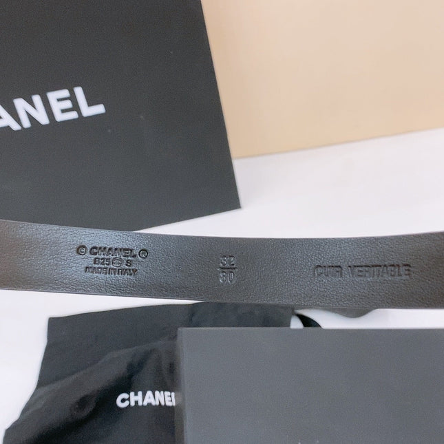 DOUBLE C BELT 20MM IN BLACK CALFSKIN WITH SILVER CHAIN INTERWOVEN BUCKLE