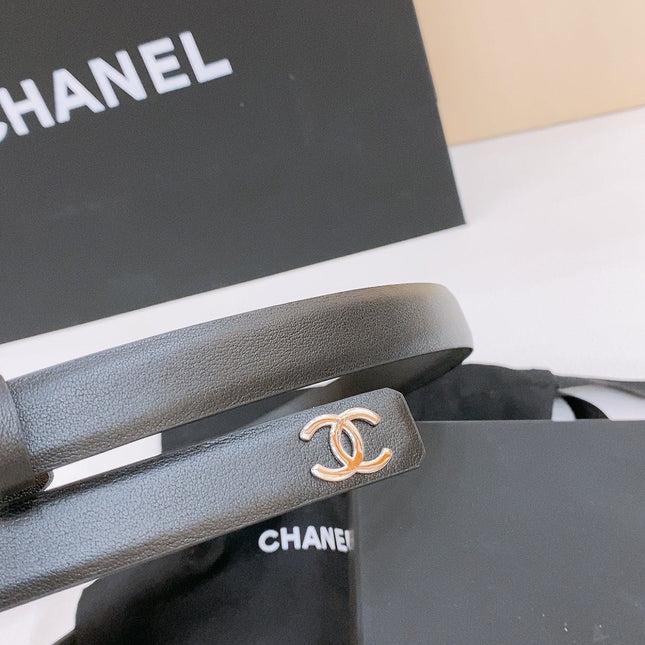 DOUBLE C BELT 20MM IN BLACK CALFSKIN WITH SILVER CHAIN INTERWOVEN BUCKLE