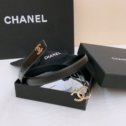 DOUBLE C BELT 20MM IN BLACK CALFSKIN WITH GOLD-TONE CHAIN INTERWOVEN BUCKLE