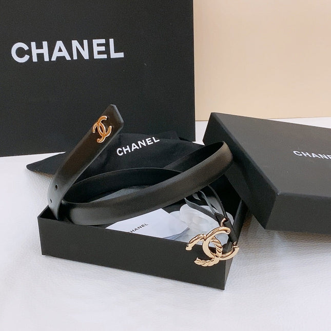 DOUBLE C BELT 20MM IN BLACK CALFSKIN WITH GOLD-TONE CHAIN INTERWOVEN BUCKLE