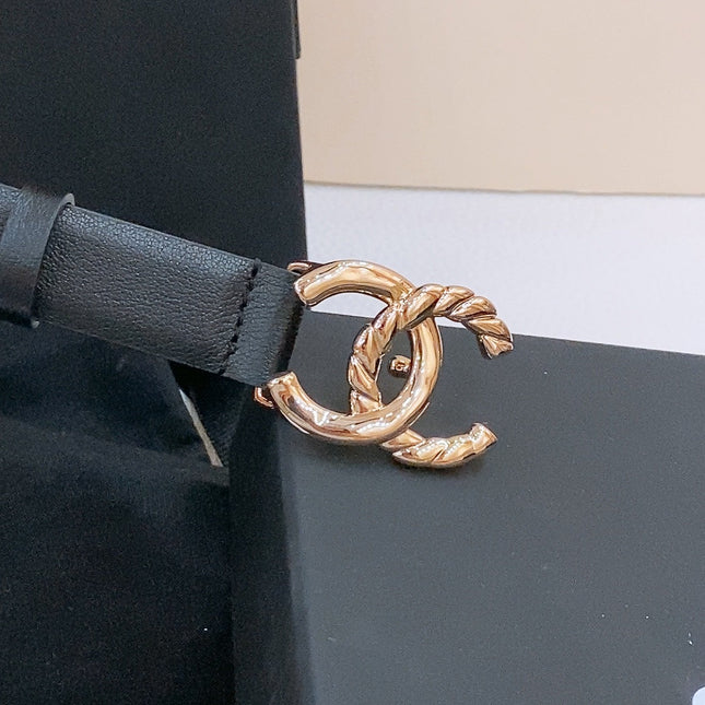 DOUBLE C BELT 20MM IN BLACK CALFSKIN WITH GOLD-TONE CHAIN INTERWOVEN BUCKLE