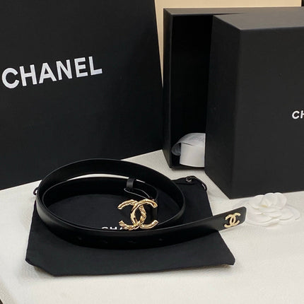 DOUBLE C BELT 20MM IN BLACK CALFSKIN WITH GOLD-TONE CHAIN INTERWOVEN BUCKLE
