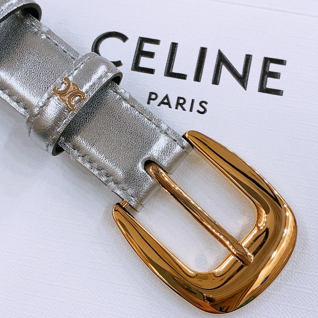 CELINE 25S BELT 25MM WITH ARC DE TRIOMPHE BUCKLE IN SILVER 571498