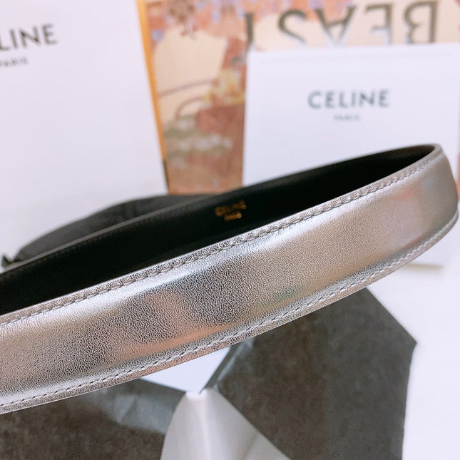 CELINE 25S BELT 25MM WITH ARC DE TRIOMPHE BUCKLE IN SILVER 571498